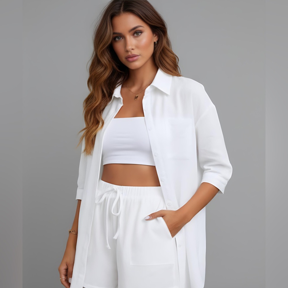 White High Low Hem Blouse With Shorts - Picture 2 of 10